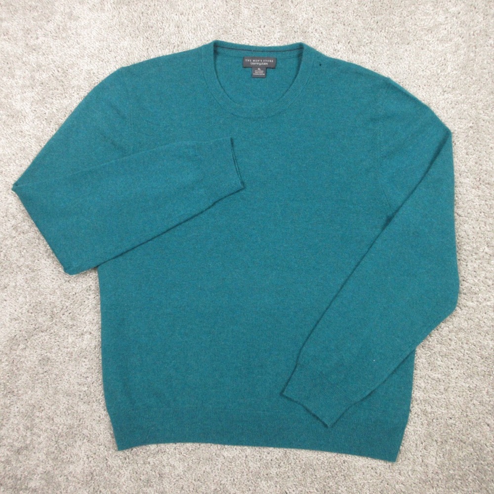 Bloomingdales Sweater Mens XL Green Crewneck Knit Pullover 100% Cashmere Soft‎